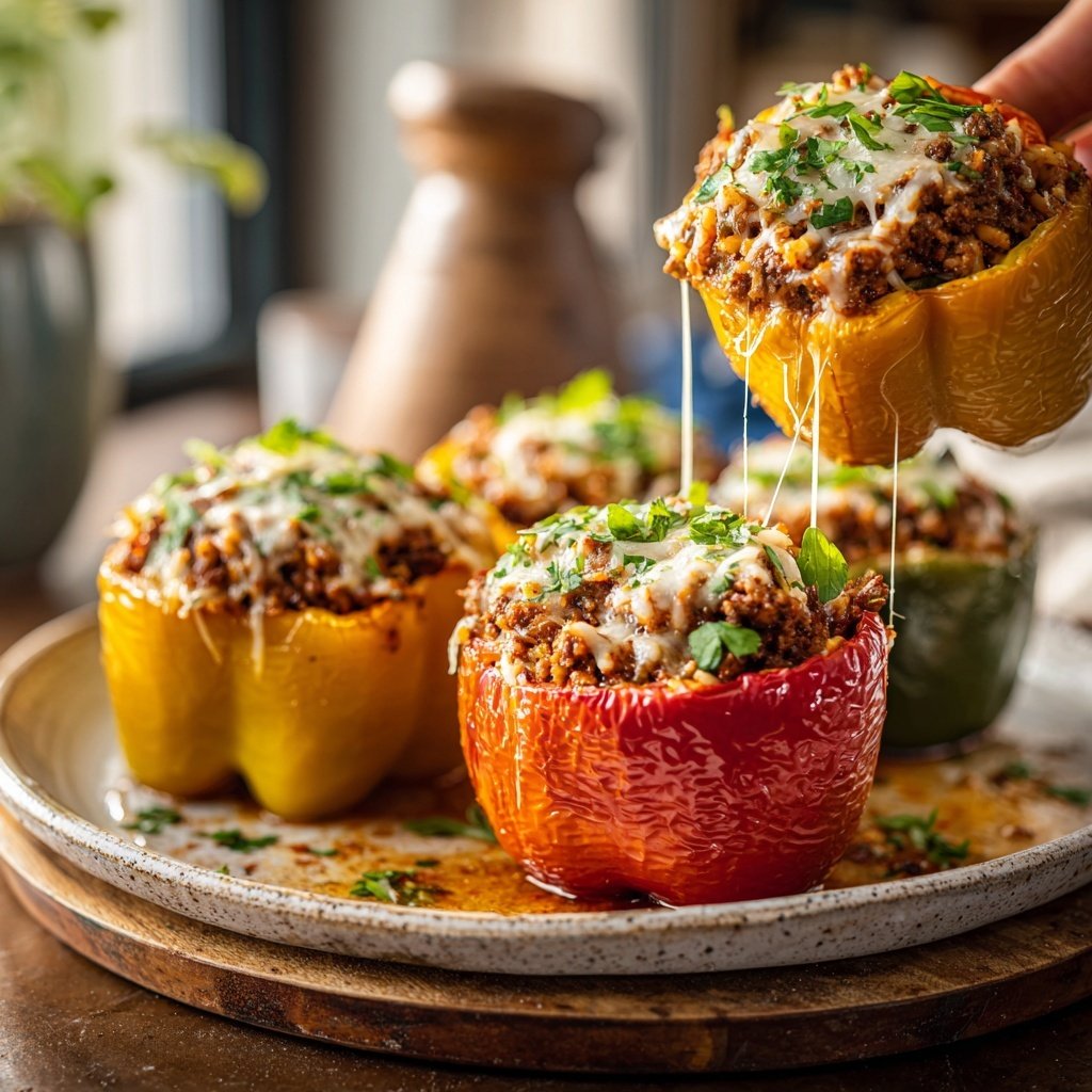 Ground Beef And Rice Stuffed Peppers