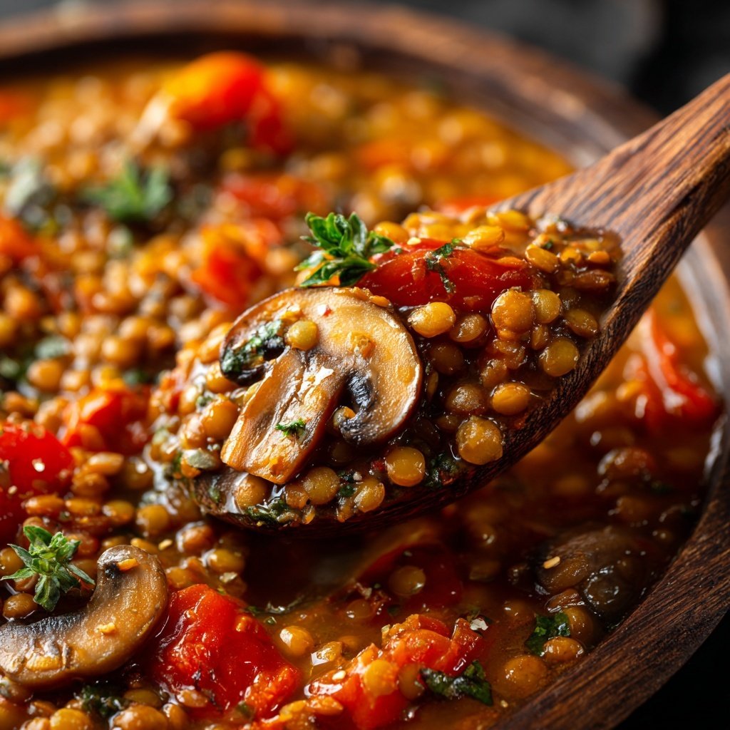 Creamy Tomato Mushroom Lentils